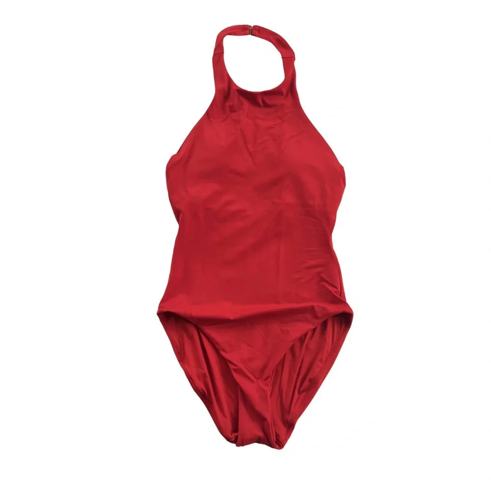 New Andie Swim The Luzon Chili Pepper Red Halter Neck One-Piece Classic Swimsuit - Picture 3 of 11